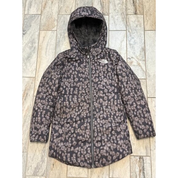 The North Face girls youth small 7/8 gray REVERSIBLE Mossbud long Winter coat